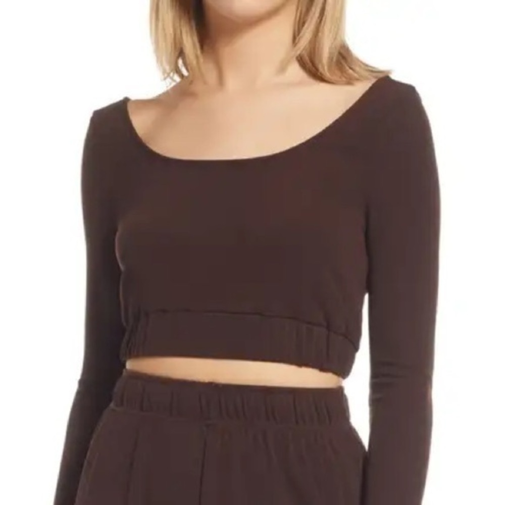 4th & Reckless Ribbed long sleeve Crop Top v back